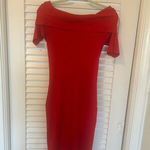 Michael Kors Red Off-Shoulder Midi Dress